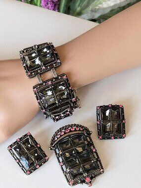 Vintage Sarah Coventry Midnight Magic Bracelet, Pin/Pendant and Earring Set